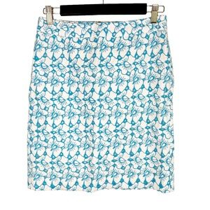 Talbots White Blue Linen Floral Embroidery Pencil Skirt